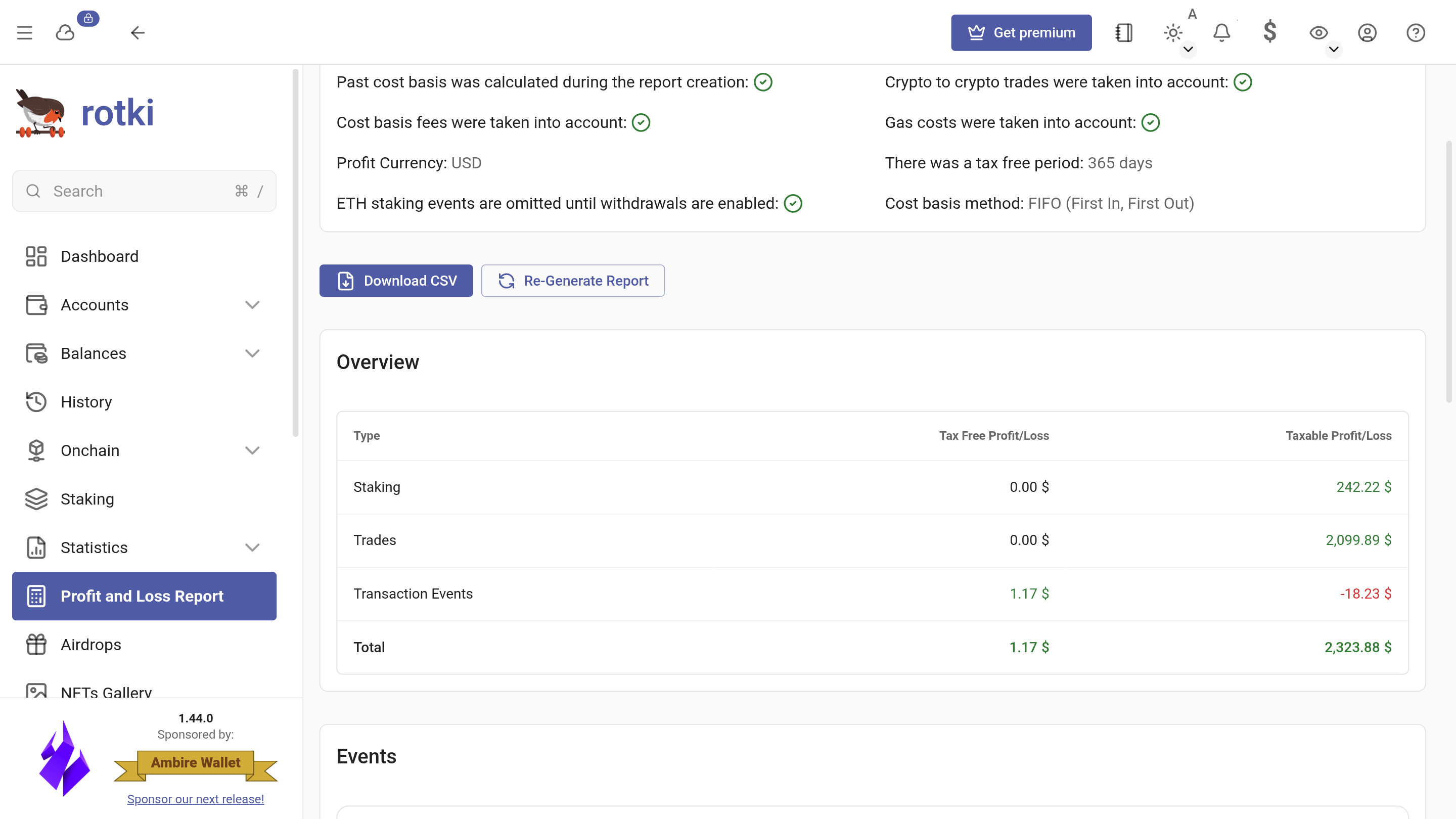 rotki profit and loss report overview